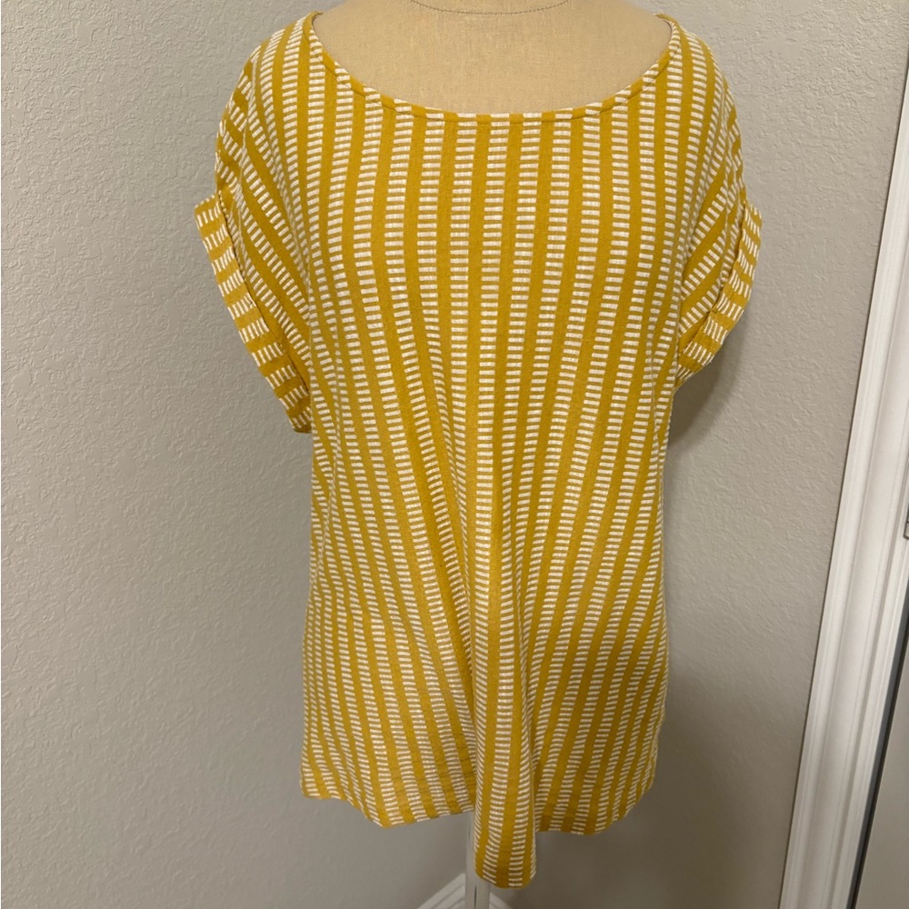 W5 Mustard and White Striped Short Sleeve Top